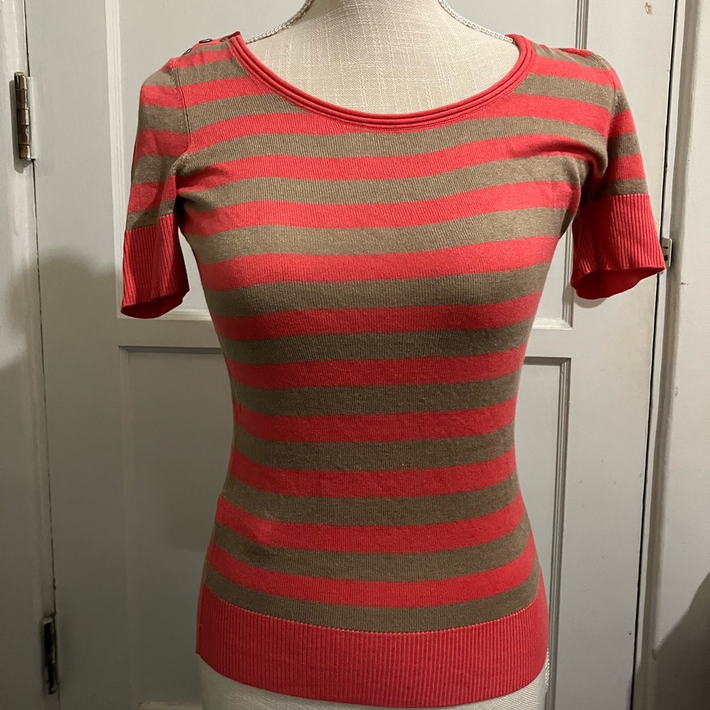 Ann Taylor Loft Coral Striped Top. Small Petite.